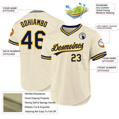 Custom Cream Navy-Gold Authentic Throwback Baseball Jersey - Sky-Custom