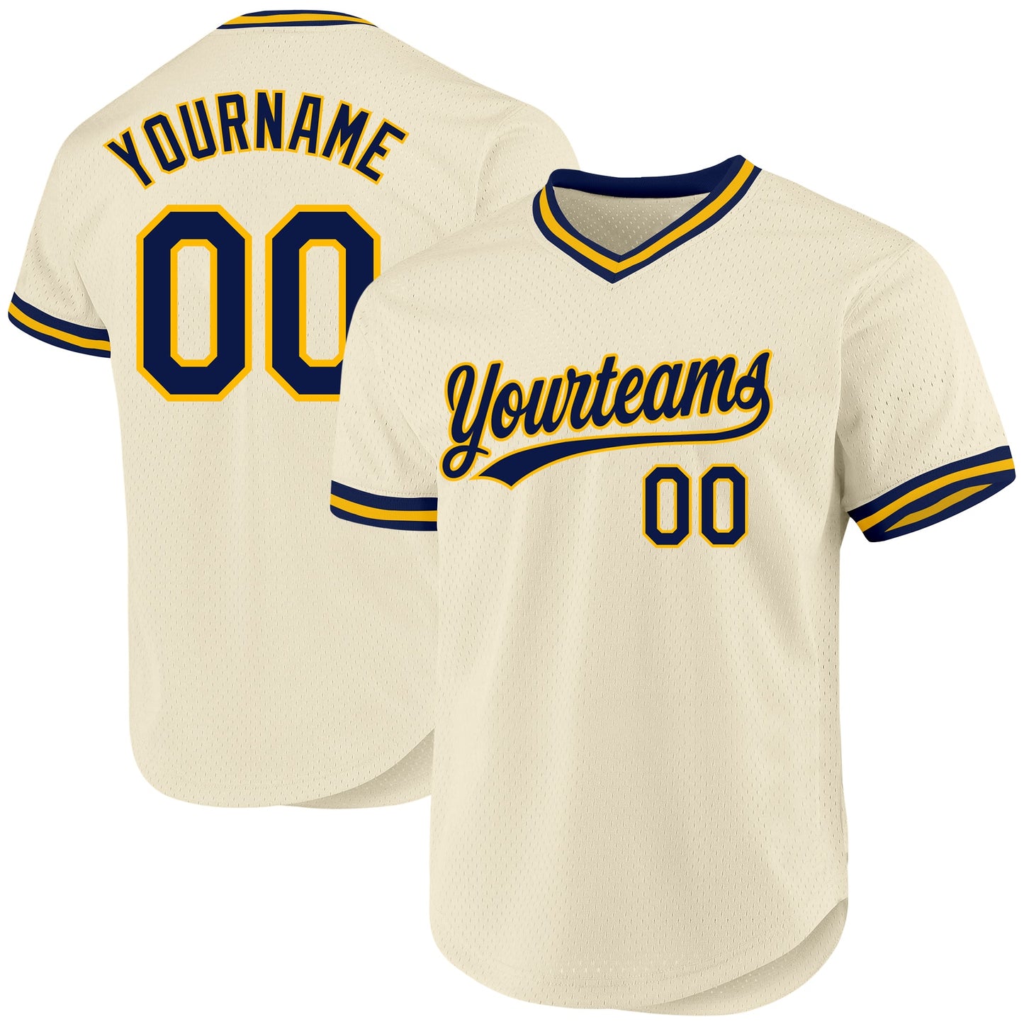 Custom Cream Navy-Gold Authentic Throwback Baseball Jersey - Sky-Custom