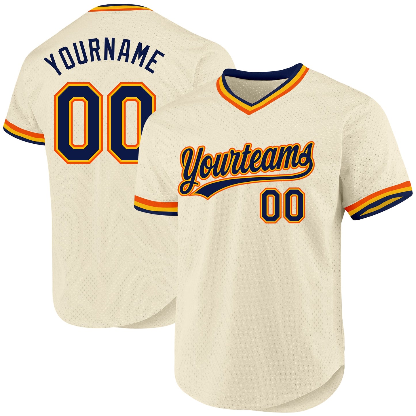 Custom Cream Navy Gold-Orange Authentic Throwback Baseball Jersey - Sky-Custom