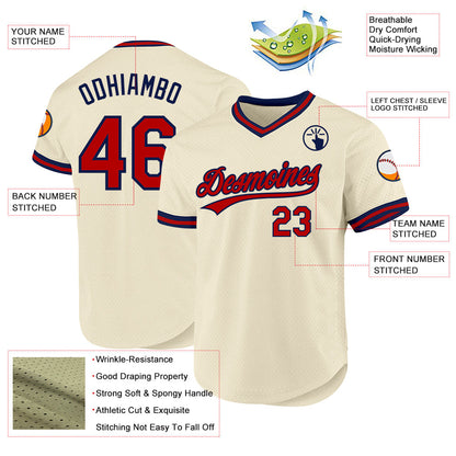 Custom Cream Red-Navy Authentic Throwback Baseball Jersey - Sky-Custom