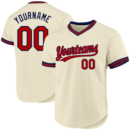 Custom Cream Red-Navy Authentic Throwback Baseball Jersey - Sky-Custom