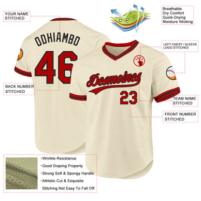 Custom Cream Red-Black Authentic Throwback Baseball Jersey - Sky-Custom