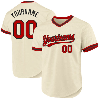 Custom Cream Red-Black Authentic Throwback Baseball Jersey - Sky-Custom