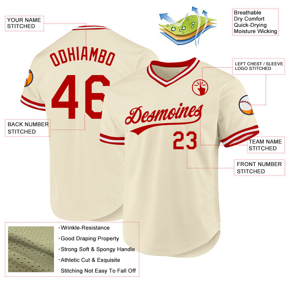 Custom Cream Red-White Authentic Throwback Baseball Jersey - Sky-Custom