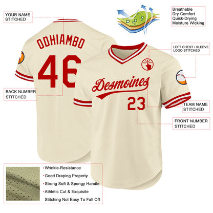 Custom Cream Red-White Authentic Throwback Baseball Jersey - Sky-Custom