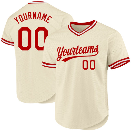 Custom Cream Red-White Authentic Throwback Baseball Jersey - Sky-Custom