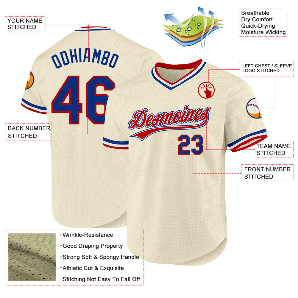 Custom Cream Royal Red-White Authentic Throwback Baseball Jersey - Sky-Custom