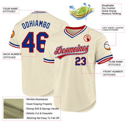 Custom Cream Royal Red-White Authentic Throwback Baseball Jersey - Sky-Custom
