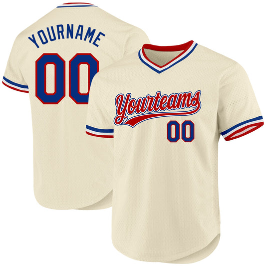 Custom Cream Royal Red-White Authentic Throwback Baseball Jersey - Sky-Custom