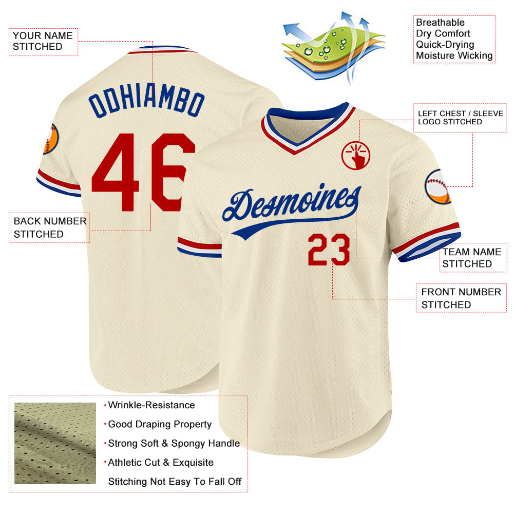 Custom Cream Red Royal-White Authentic Throwback Baseball Jersey - Sky-Custom