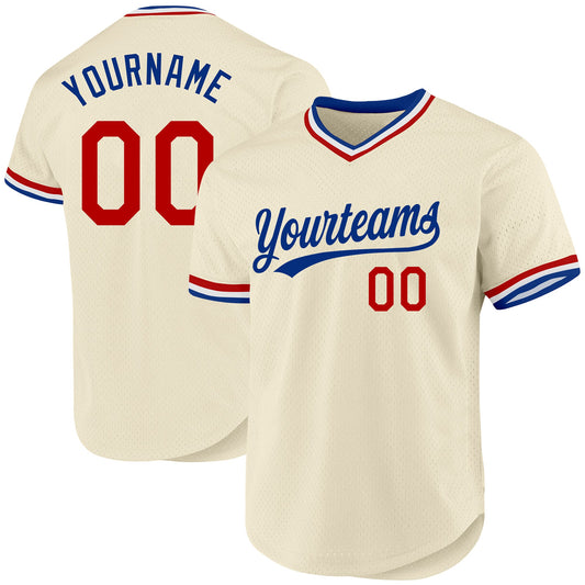 Custom Cream Red Royal-White Authentic Throwback Baseball Jersey - Sky-Custom