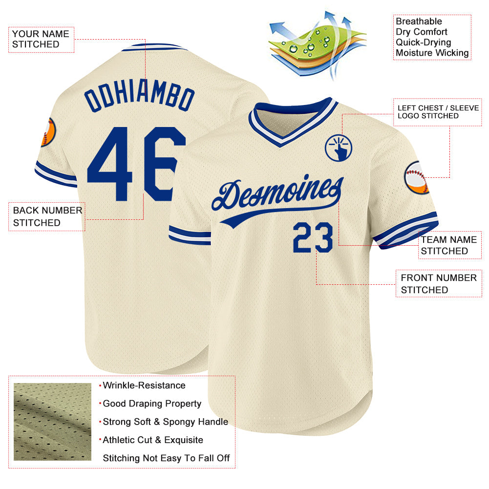 Custom Cream Royal-White Authentic Throwback Baseball Jersey - Sky-Custom