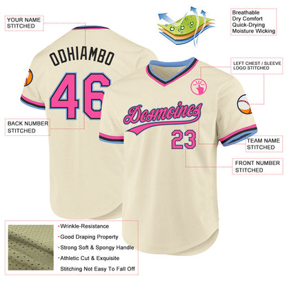 Custom Cream Pink Black-Light Blue Authentic Throwback Baseball Jersey - Sky-Custom