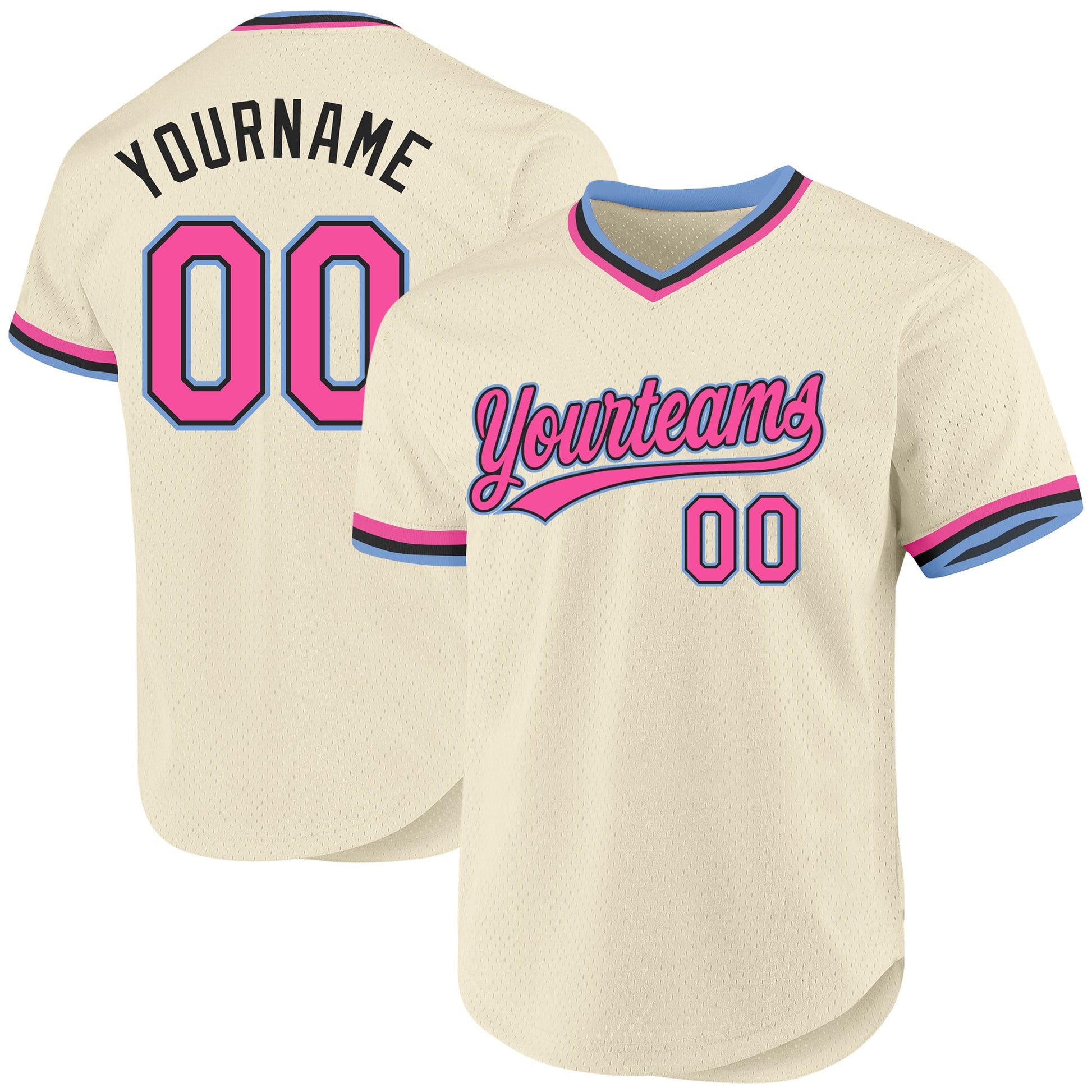 Custom Cream Pink Black-Light Blue Authentic Throwback Baseball Jersey - Sky-Custom