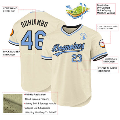 Custom Cream Light Blue-Black Authentic Throwback Baseball Jersey - Sky-Custom