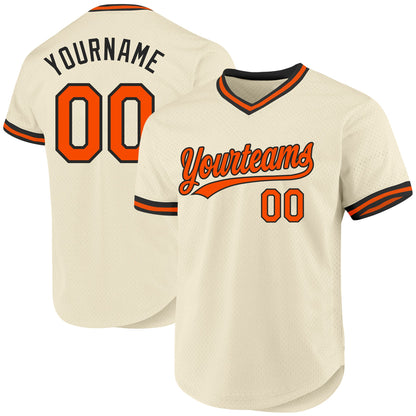 Custom Cream Orange-Black Authentic Throwback Baseball Jersey - Sky-Custom