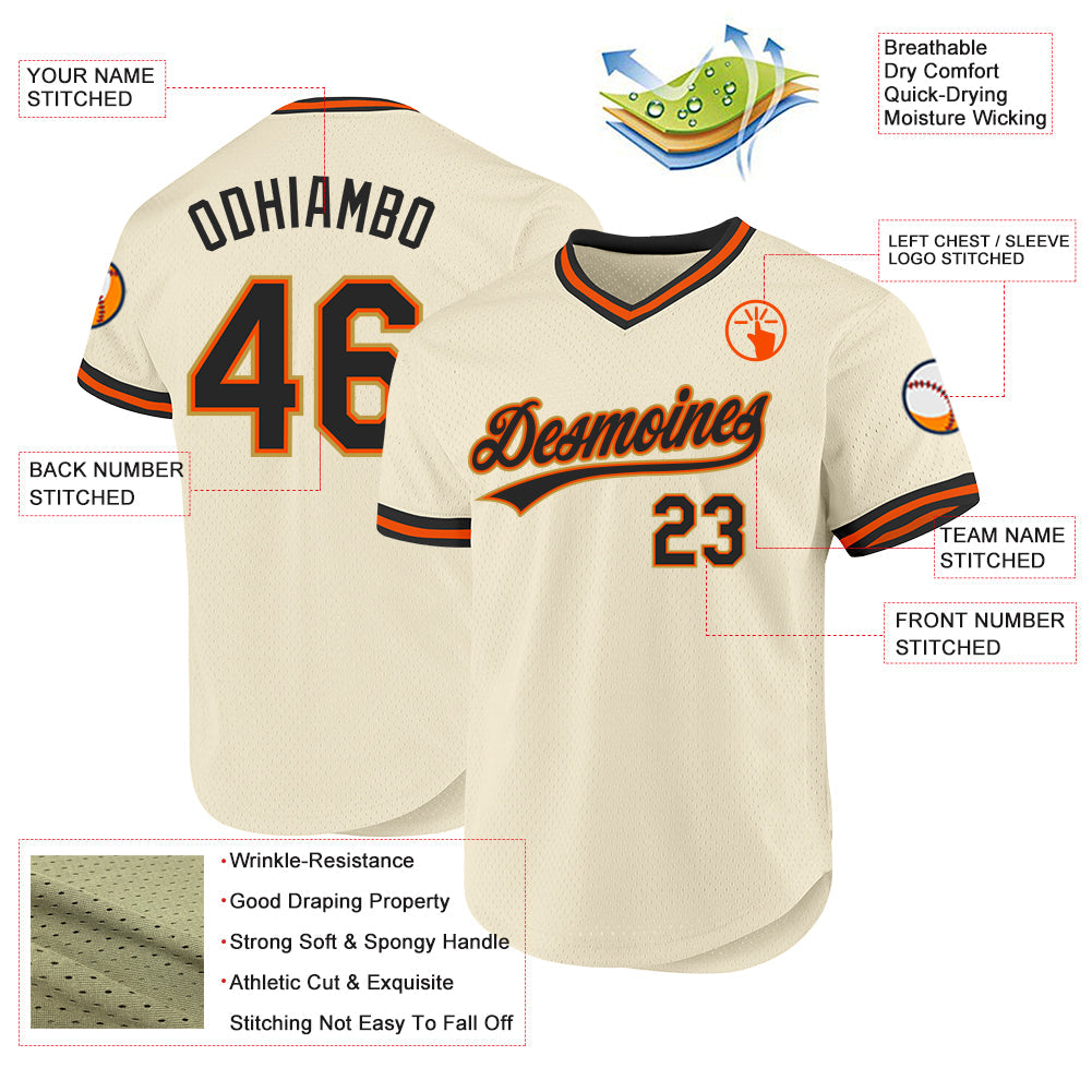 Custom Cream Black Orange-Old Gold Authentic Throwback Baseball Jersey - Sky-Custom