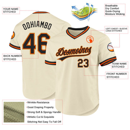 Custom Cream Black Orange-Old Gold Authentic Throwback Baseball Jersey - Sky-Custom