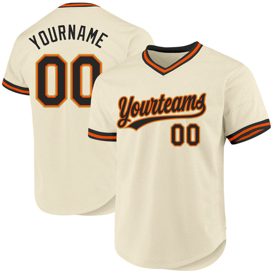 Custom Cream Black Orange-Old Gold Authentic Throwback Baseball Jersey - Sky-Custom