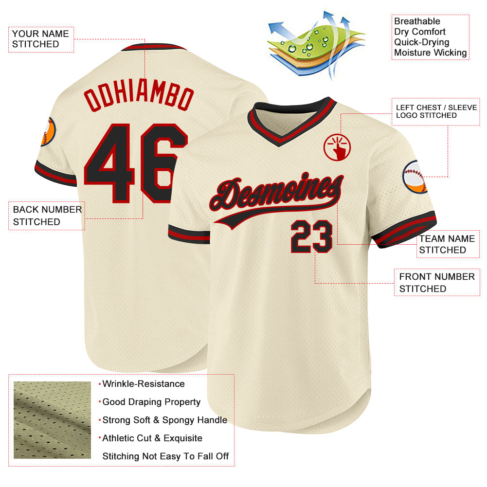 Custom Cream Black-Red Authentic Throwback Baseball Jersey - Sky-Custom