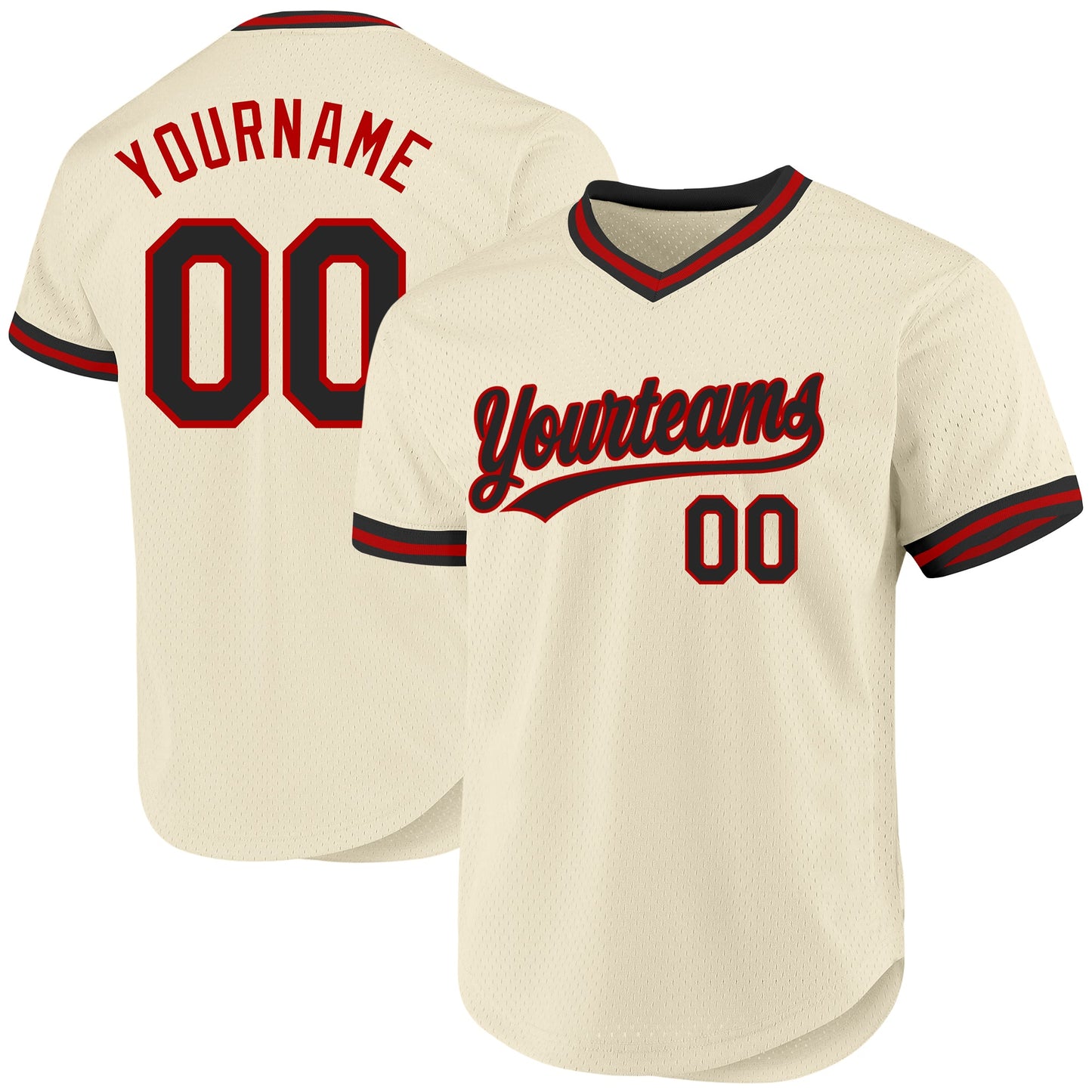 Custom Cream Black-Red Authentic Throwback Baseball Jersey - Sky-Custom