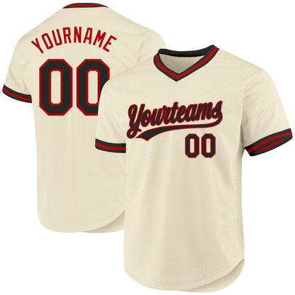 Custom Cream Black-Red Authentic Throwback Baseball Jersey - Sky-Custom
