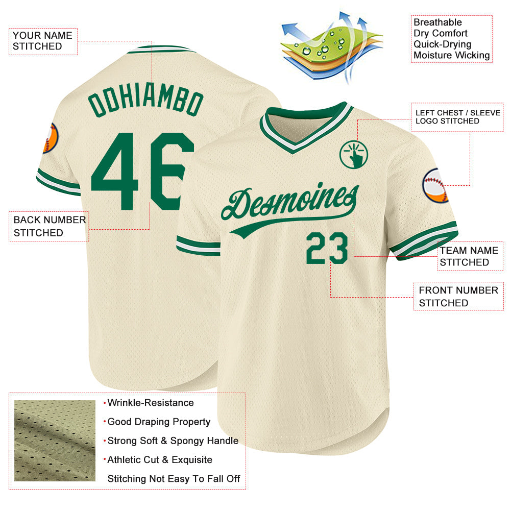 Custom Cream Kelly Green-White Authentic Throwback Baseball Jersey - Sky-Custom