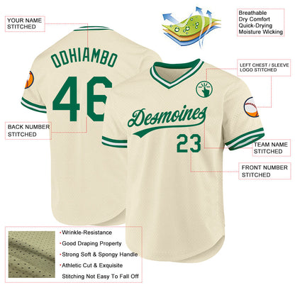 Custom Cream Kelly Green-White Authentic Throwback Baseball Jersey - Sky-Custom