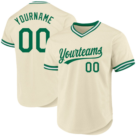 Custom Cream Kelly Green-White Authentic Throwback Baseball Jersey - Sky-Custom
