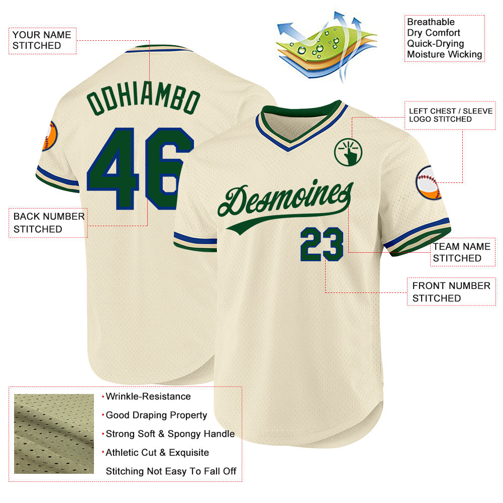Custom Cream Green-Royal Authentic Throwback Baseball Jersey - Sky-Custom