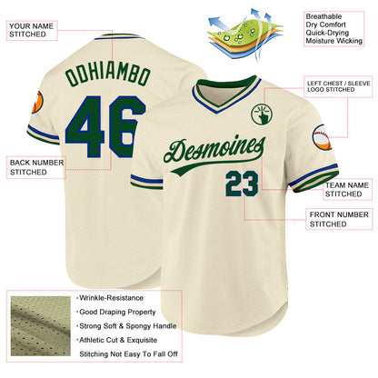 Custom Cream Green-Royal Authentic Throwback Baseball Jersey - Sky-Custom