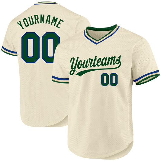 Custom Cream Green-Royal Authentic Throwback Baseball Jersey - Sky-Custom