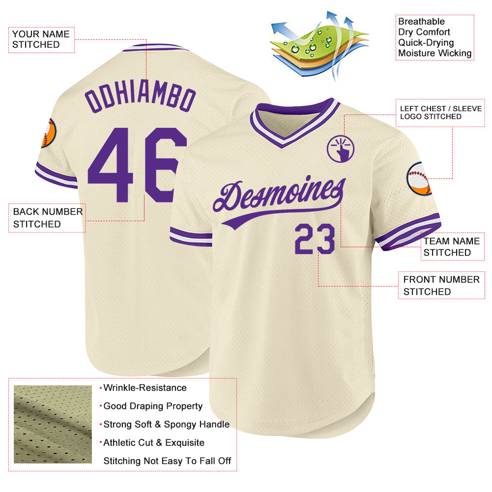 Custom Cream Purple-White Authentic Throwback Baseball Jersey - Sky-Custom