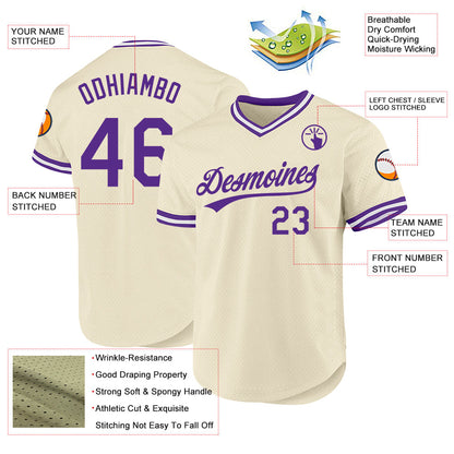 Custom Cream Purple-White Authentic Throwback Baseball Jersey - Sky-Custom