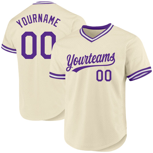 Custom Cream Purple-White Authentic Throwback Baseball Jersey - Sky-Custom