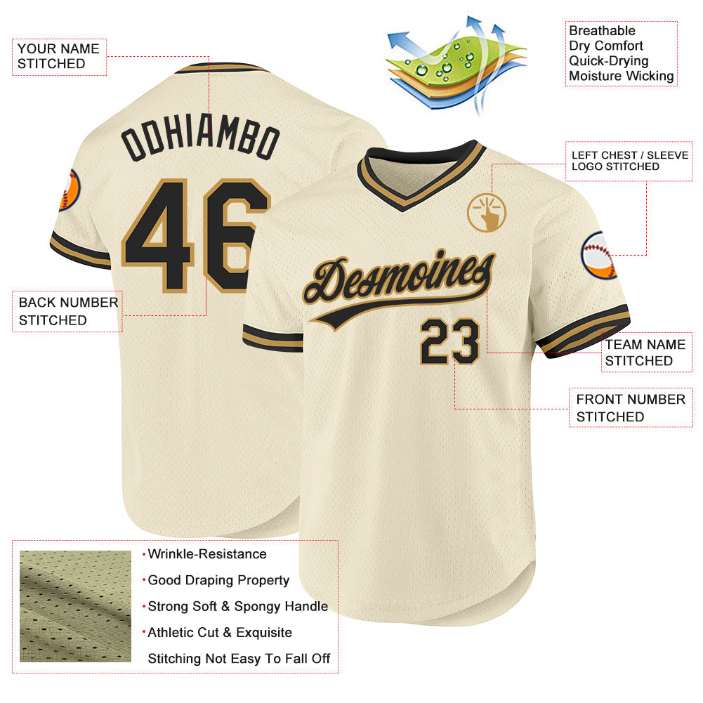 Custom Cream Black-Old Gold Authentic Throwback Baseball Jersey - Sky-Custom