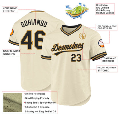 Custom Cream Black-Old Gold Authentic Throwback Baseball Jersey - Sky-Custom
