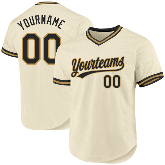 Custom Cream Black-Old Gold Authentic Throwback Baseball Jersey - Sky-Custom