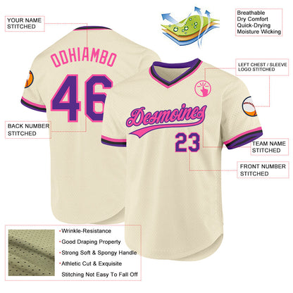 Custom Cream Purple Pink-Black Authentic Throwback Baseball Jersey - Sky-Custom