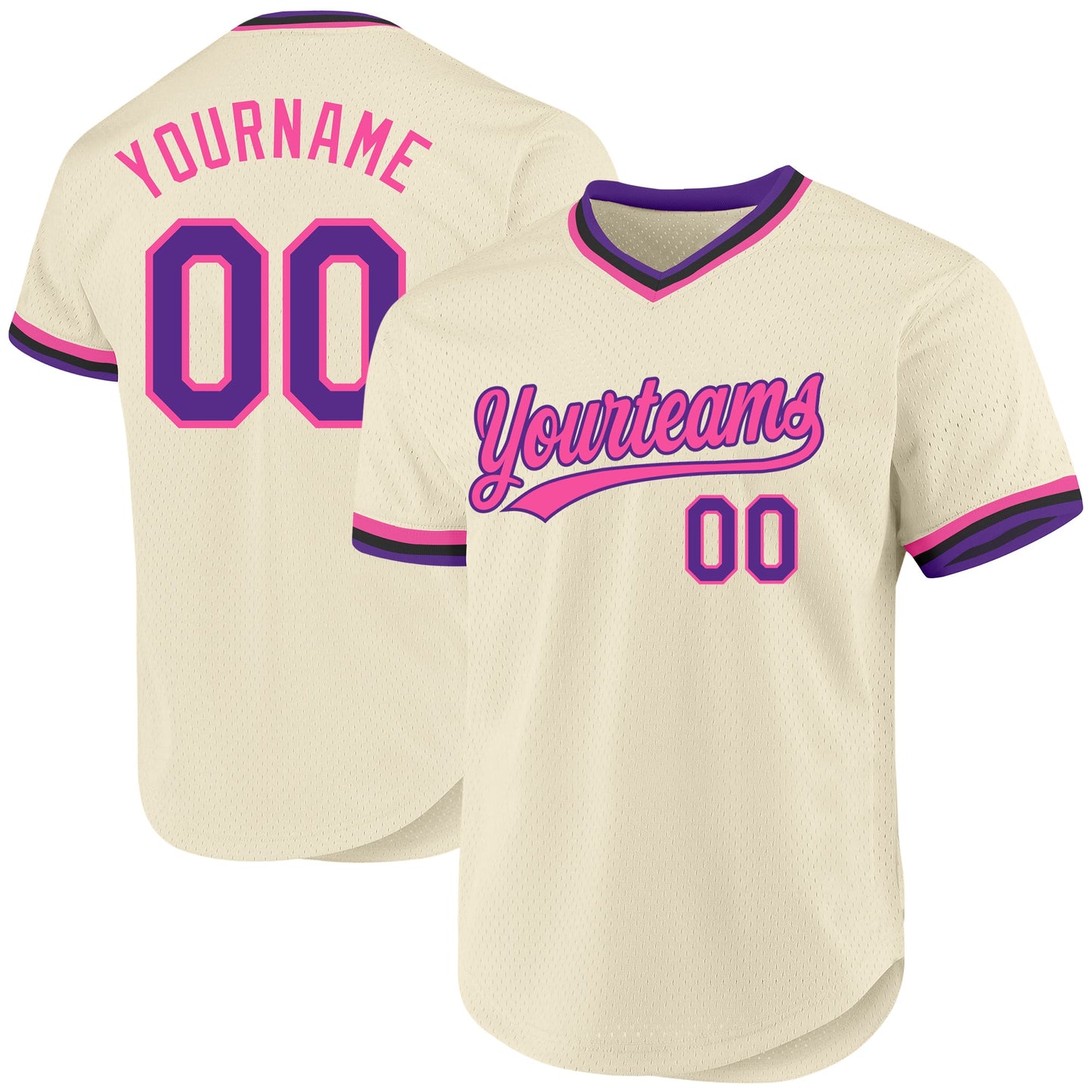 Custom Cream Purple Pink-Black Authentic Throwback Baseball Jersey - Sky-Custom