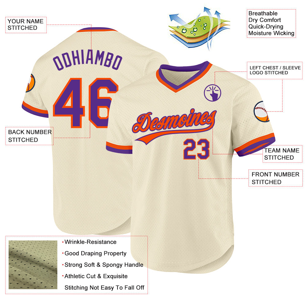 Custom Cream Purple-Orange Authentic Throwback Baseball Jersey - Sky-Custom
