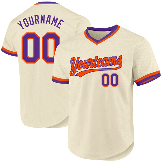 Custom Cream Purple-Orange Authentic Throwback Baseball Jersey - Sky-Custom