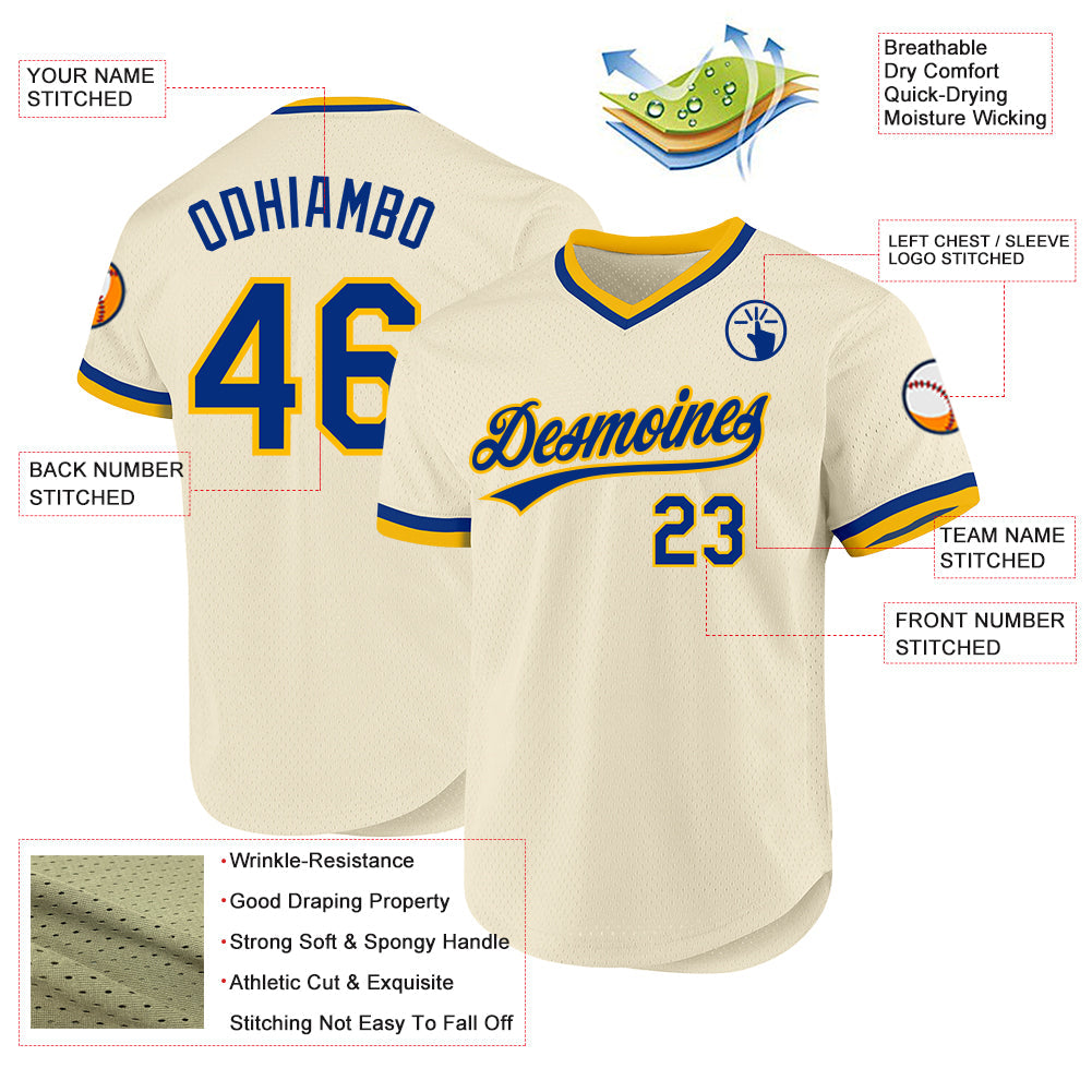 Custom Cream Royal-Gold Authentic Throwback Baseball Jersey - Sky-Custom