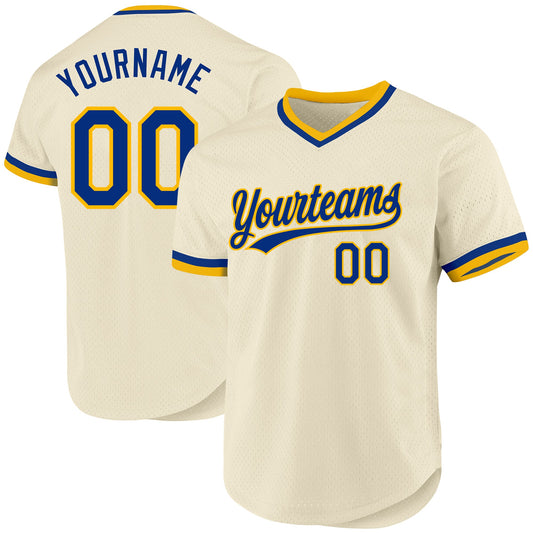 Custom Cream Royal-Gold Authentic Throwback Baseball Jersey - Sky-Custom