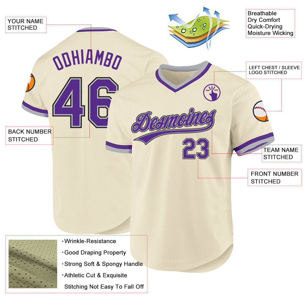 Custom Cream Purple Gray-Black Authentic Throwback Baseball Jersey - Sky-Custom
