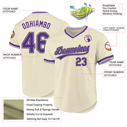 Custom Cream Purple Gray-Black Authentic Throwback Baseball Jersey - Sky-Custom