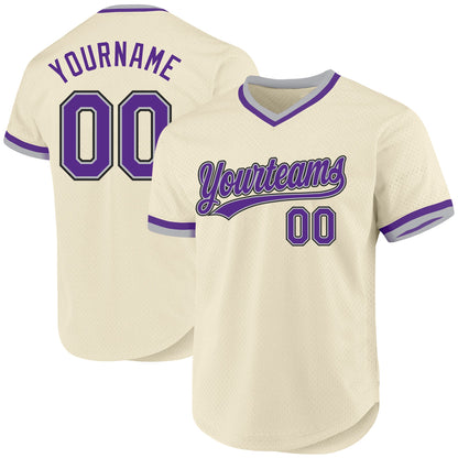 Custom Cream Purple Gray-Black Authentic Throwback Baseball Jersey - Sky-Custom
