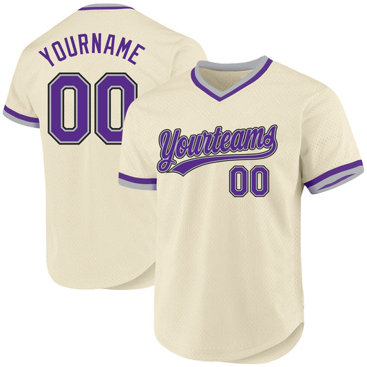 Custom Cream Purple Gray-Black Authentic Throwback Baseball Jersey - Sky-Custom