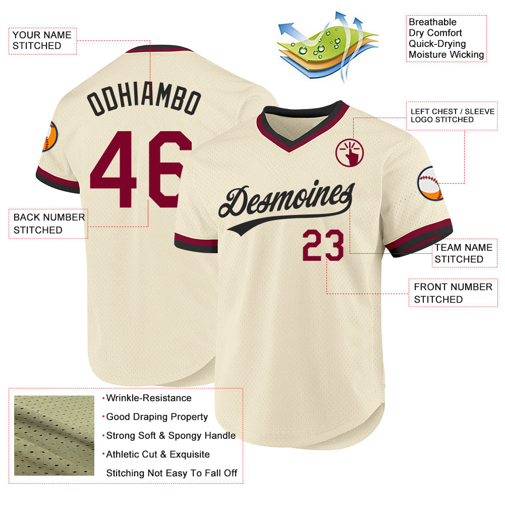 Custom Cream Maroon-Black Authentic Throwback Baseball Jersey - Sky-Custom