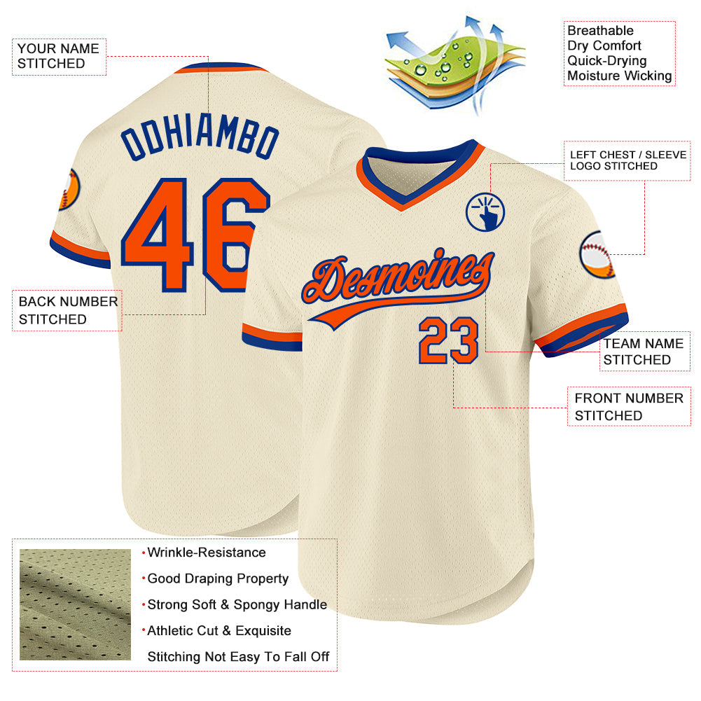 Custom Cream Orange-Royal Authentic Throwback Baseball Jersey - Sky-Custom